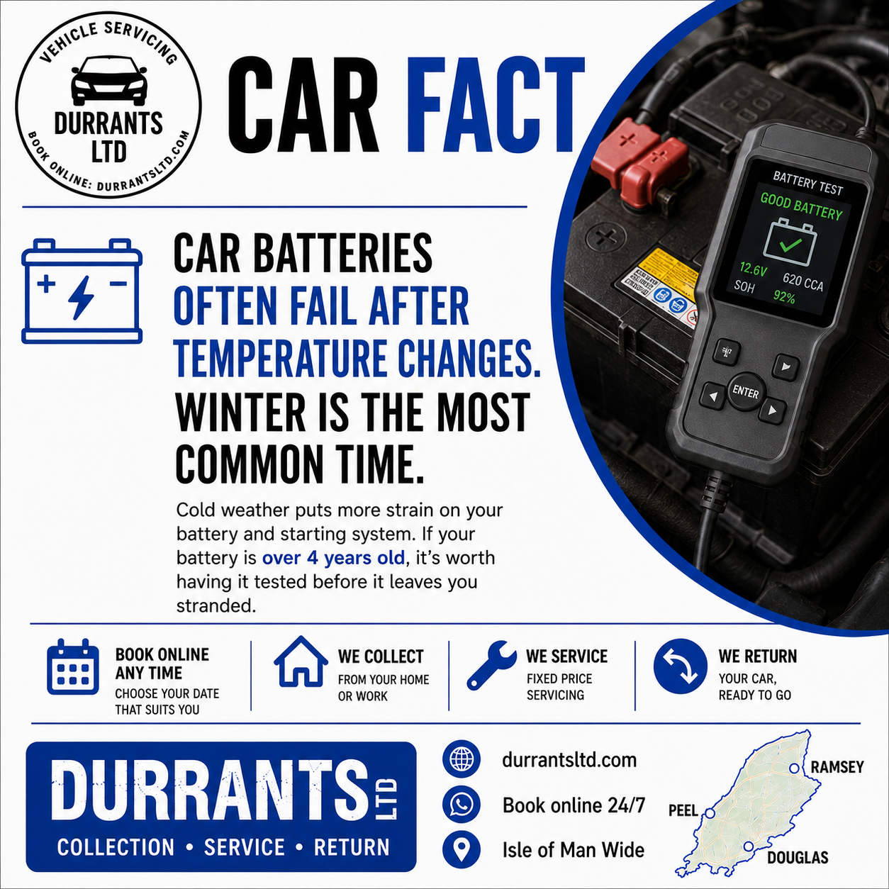 Durrants car fact about batteries and temperature changes