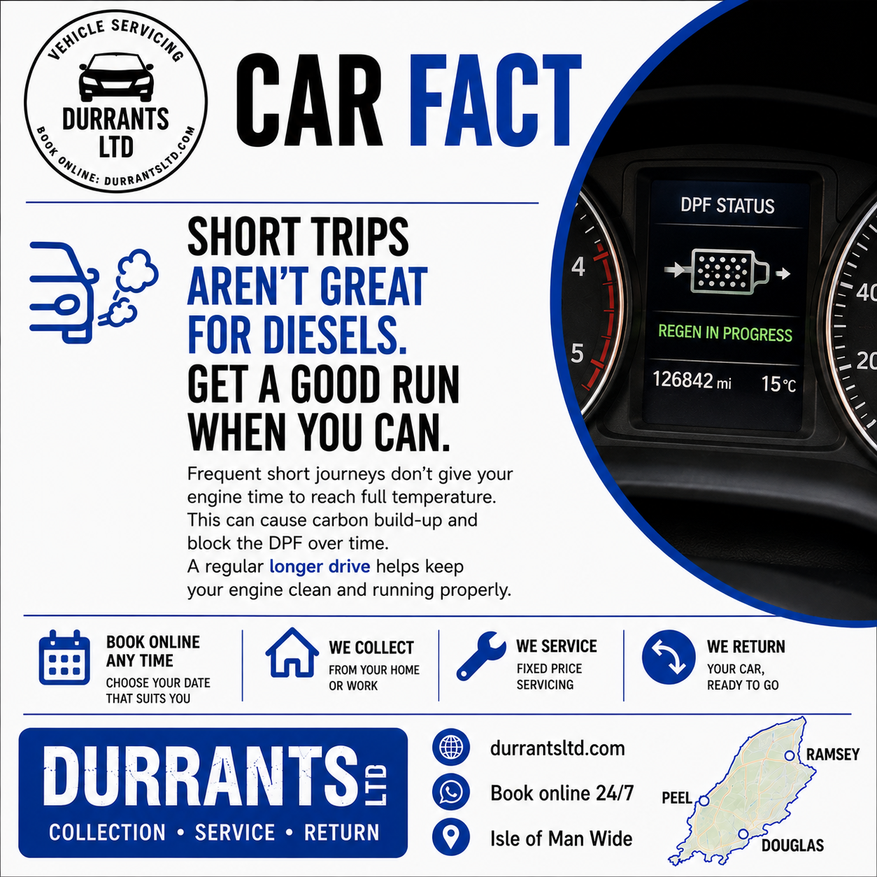 Durrants car fact about short journeys and diesel DPF systems